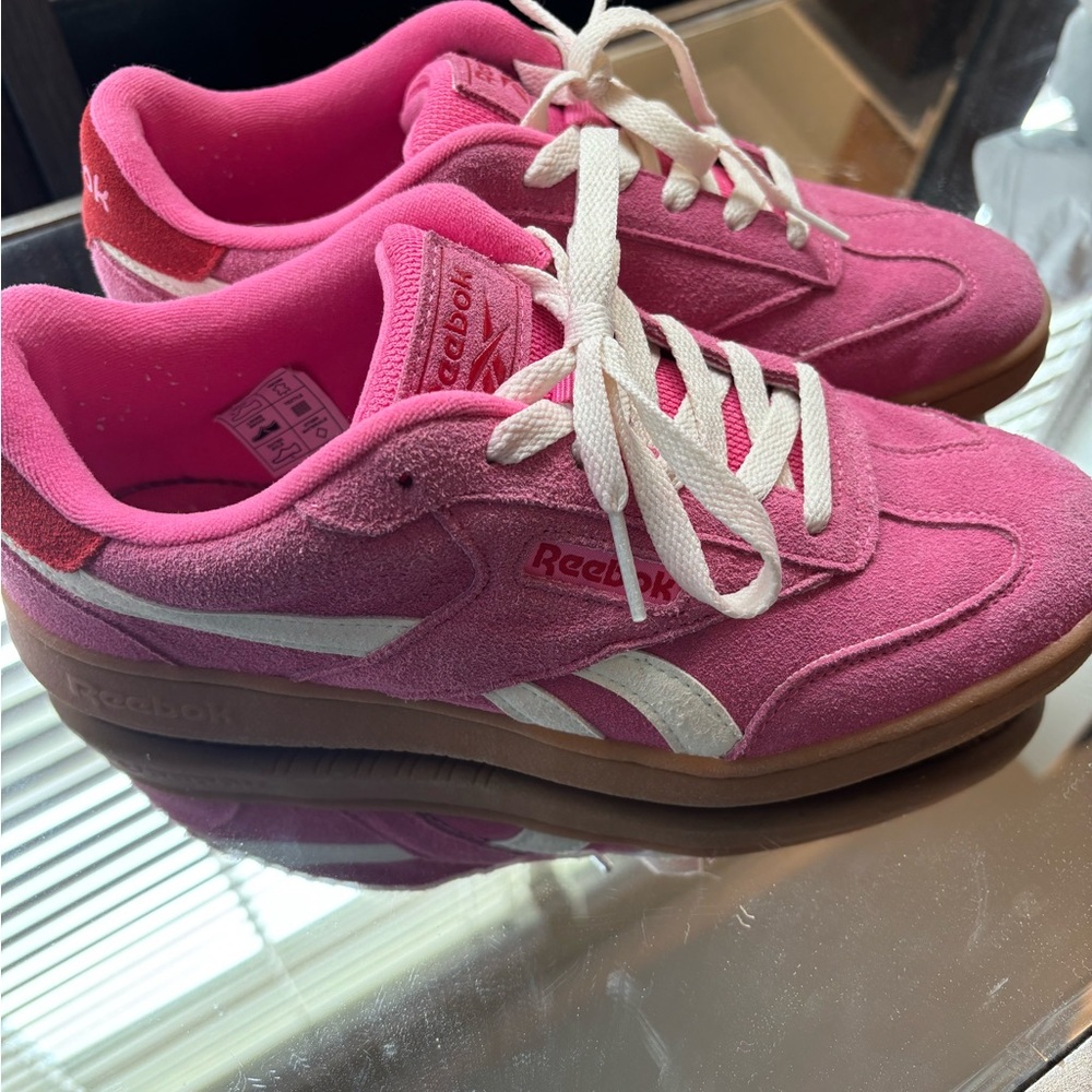 Reebok Pink Suede Low-Top Sneakers with White Accents